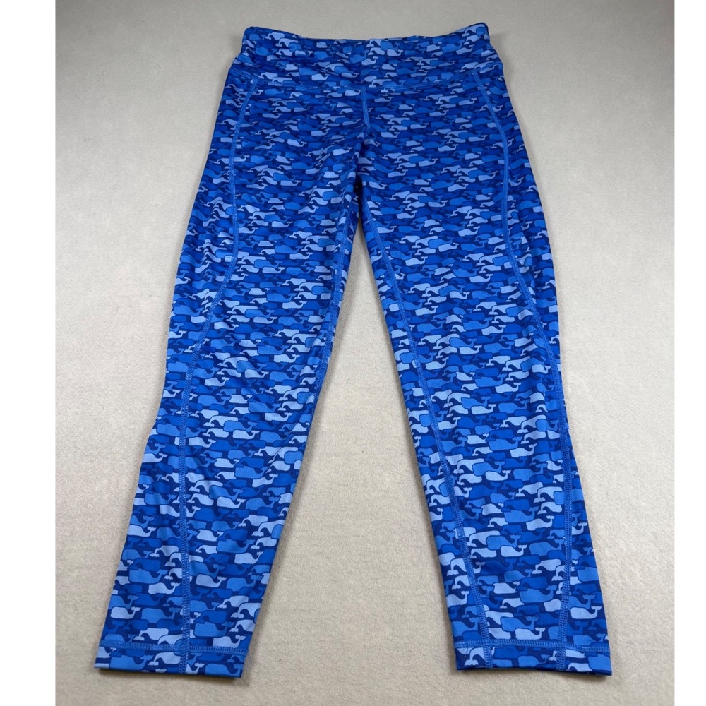 Vineyard Vines Performance Blue Whale Camo Cropped Leggings Women Medium Zipper